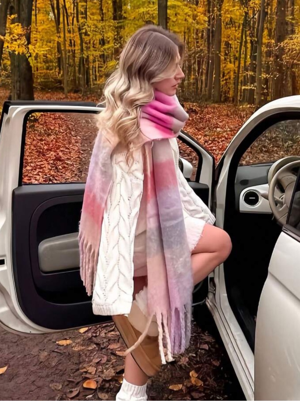 1pc Women's Street Style Christmas Rainbow Plaid Scarf, Autumn/Winter